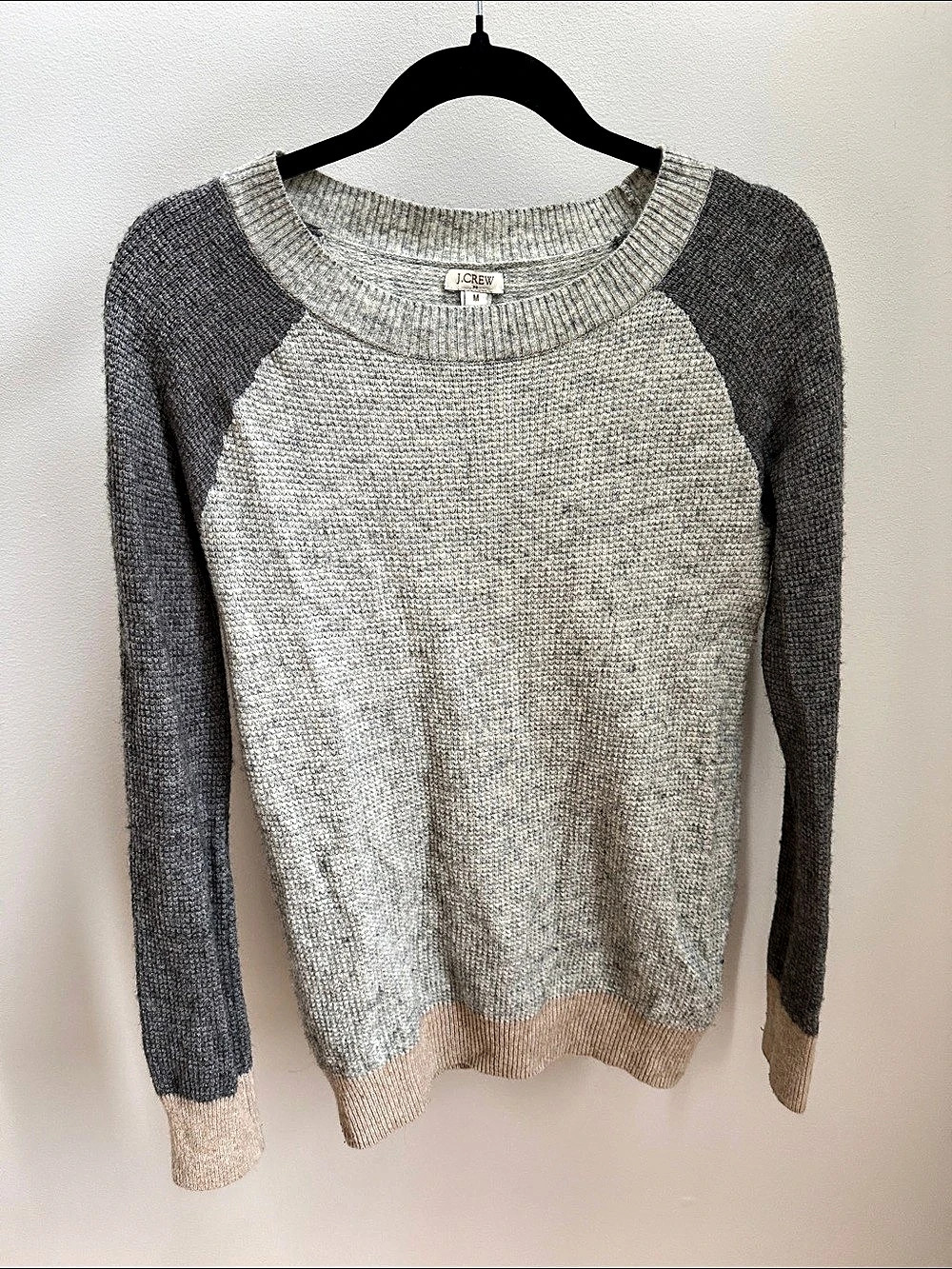 J.CREW Color Block Crewneck Gray & White Medium